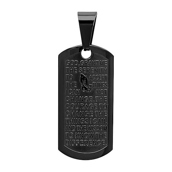 Steeltime Serenity Prayer Mens Stainless Steel Dog Tag 24 Inch Pendant Necklace