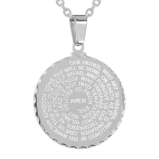 Steeltime "Lord'S Prayer" Mens Stainless Steel 24 Inch Pendant Necklace