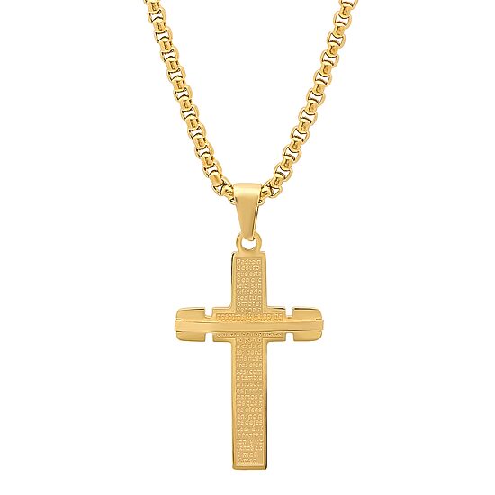 Steeltime Mens 18K Gold Over Stainless Steel Cross 24 Inch Pendant Necklace