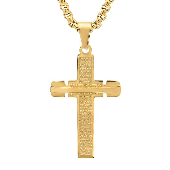 Steeltime Mens 18K Gold Over Stainless Steel Cross 24 Inch Pendant Necklace