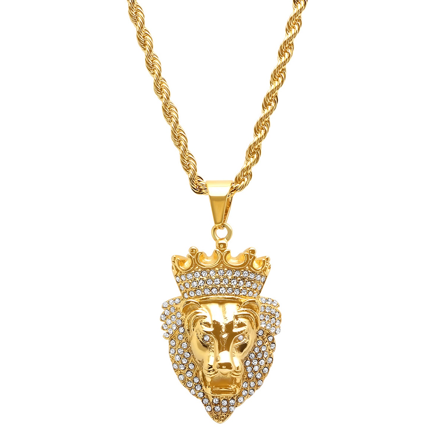 Steeltime Mens 1/2 CT. T.W. Simulated White Cubic Zirconia 18K Gold Over Stainless Steel Crown Hypoallergenic 30 Inch Pendant Necklace
