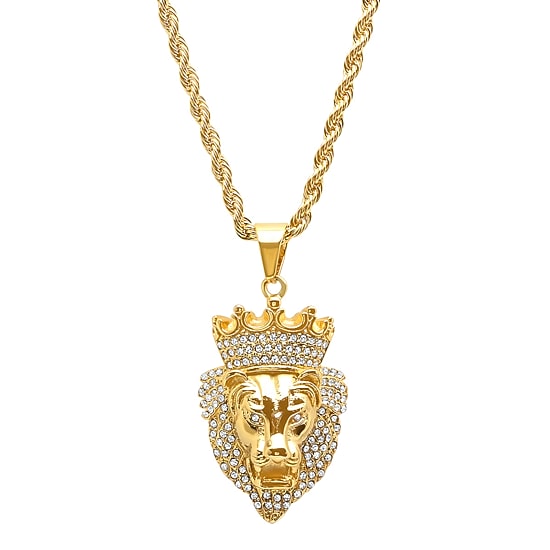 Steeltime Mens 1/2 CT. T.W. Simulated White Cubic Zirconia 18K Gold Over Stainless Steel Crown Hypoallergenic 30 Inch Pendant Necklace