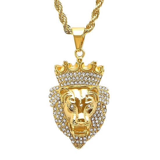 Steeltime Mens 1/2 CT. T.W. Simulated White Cubic Zirconia 18K Gold Over Stainless Steel Crown Hypoallergenic 30 Inch Pendant Necklace