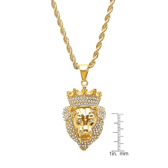 Steeltime Mens 1/2 CT. T.W. Simulated White Cubic Zirconia 18K Gold Over Stainless Steel Crown Hypoallergenic 30 Inch Pendant Necklace