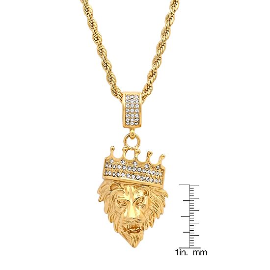 Steeltime Lion Head Mens 1/2 CT. T.W. White Cubic Zirconia 18K Gold Over Stainless Steel Crown Hypoallergenic 30 Inch Pendant Necklace