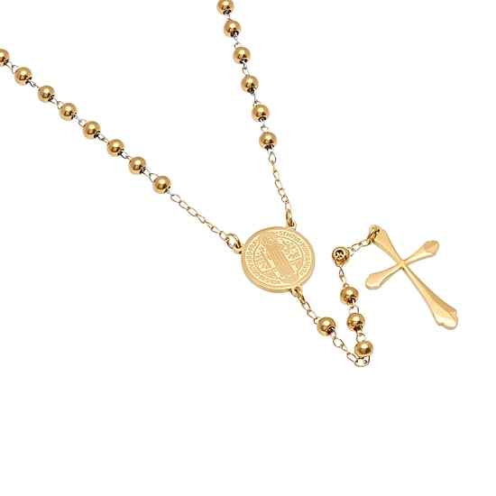 Steeltime Saint Benedict Medal Mens 20 Inch Rosary Necklace