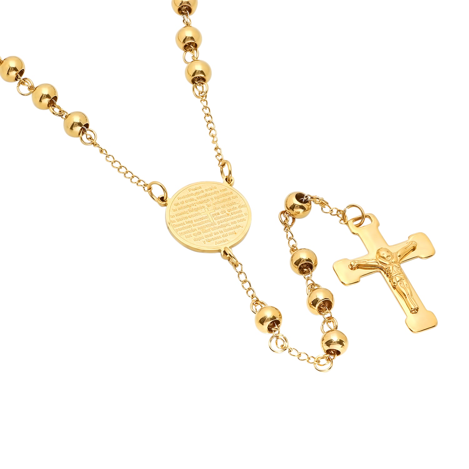 Steeltime Lord'S Prayer Medallion Mens 27 Inch Rosary Necklace