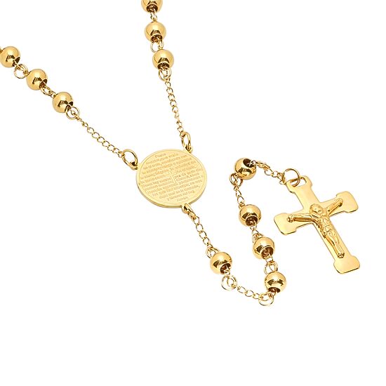 Steeltime Lord'S Prayer Medallion Mens 27 Inch Rosary Necklace
