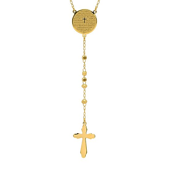 Steeltime Lord'S Prayer Medallion Mens 20 Inch Rosary Necklace