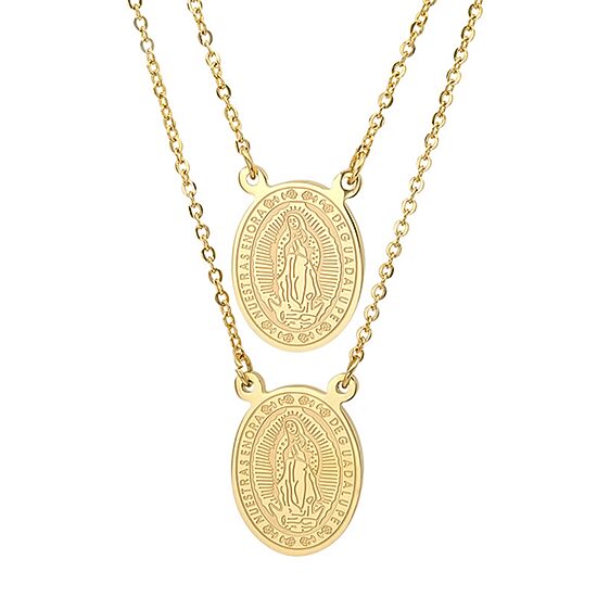 Steeltime Lady Of Guadalupe Mens 18K Gold Over Stainless Steel Oval 28 Inch Pendant Necklace