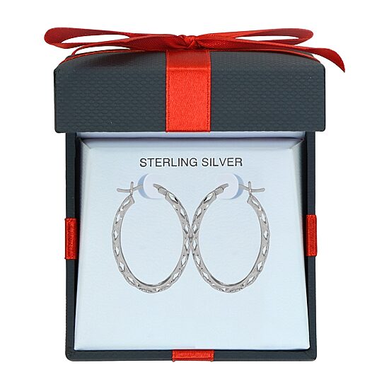 Womens Sterling Silver 31mm Round Hoop Earrings