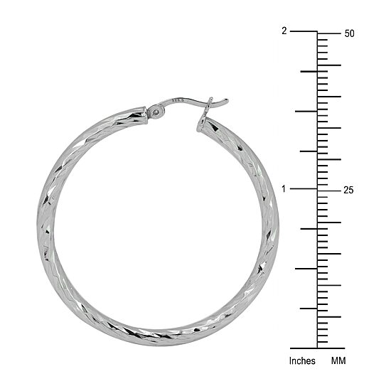 Womens Sterling Silver 40mm Round Hoop Earrings