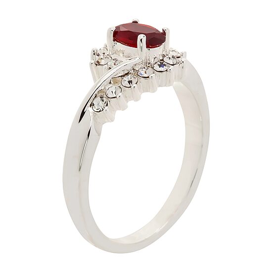 Sparkle Allure Womens Red Crystal Oval Hypoallergenic Bypass  Halo Engagement Ring
