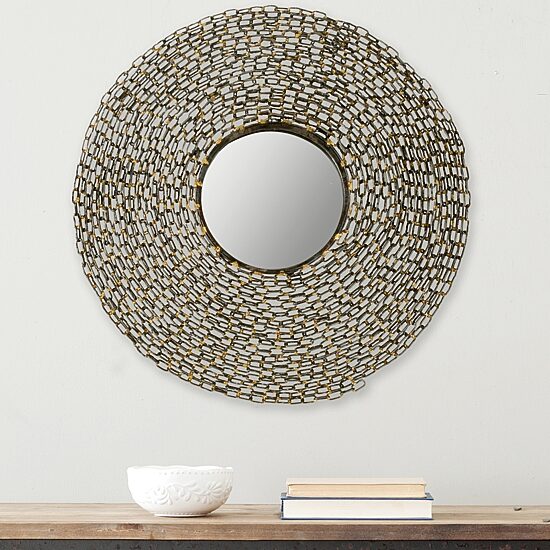 Safavieh Jeweled Chain Natural Wall Mount Round Wall Mirror