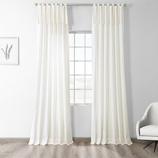 Exclusive Fabrics & Furnishing Solid 100% Cotton Tie Top Light-Filtering Single Curtain Panel