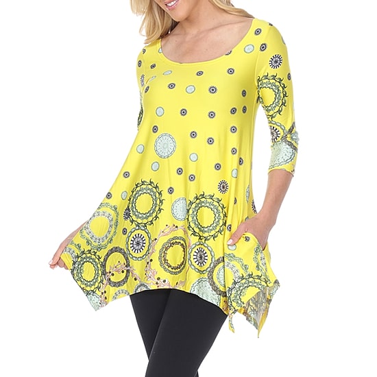 White Mark Womens Round Neck 3/4 Sleeve Tunic Top
