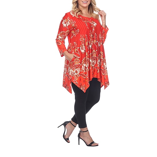 White Mark Plus Womens Scoop Neck 3/4 Sleeve Tunic Top