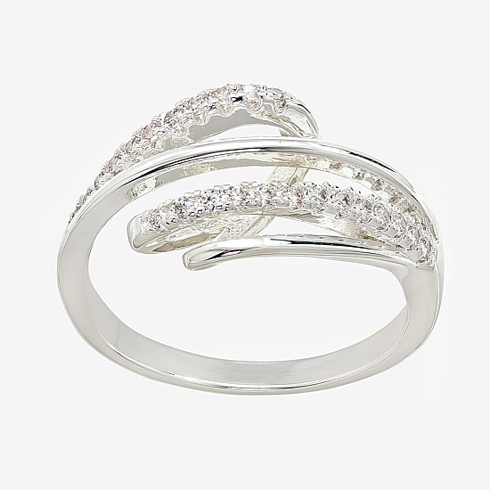 Sparkle Allure Womens 2MM Cubic Zirconia Pure Silver Over Brass Crossover Band