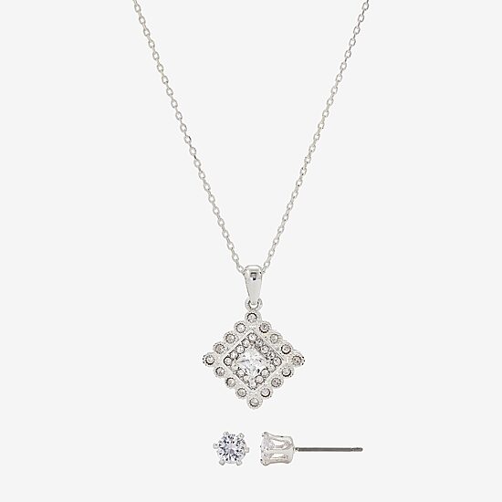 Sparkle Allure Womens Cubic Zirconia Pure Silver Over Brass Diamond 2-pc. Jewelry Set