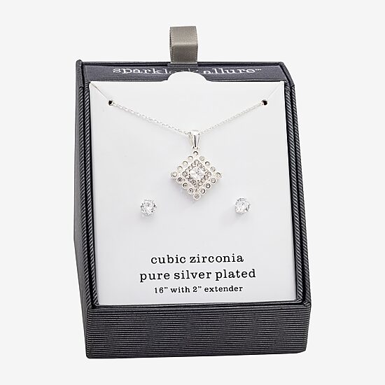 Sparkle Allure Womens Cubic Zirconia Pure Silver Over Brass Diamond 2-pc. Jewelry Set