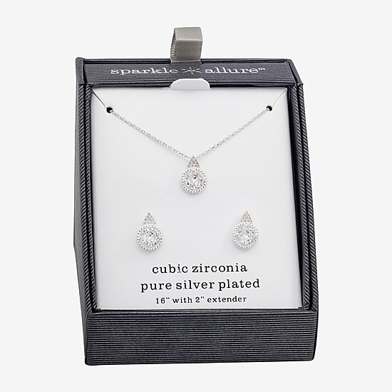 Sparkle Allure Womens Cubic Zirconia Pure Silver Over Brass 2-pc. Jewelry Set