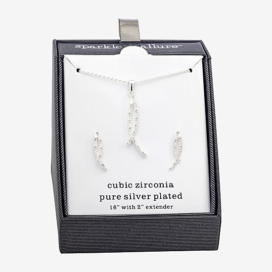 Sparkle Allure Womens Cubic Zirconia Pure Silver Over Brass 2-pc. Jewelry Set