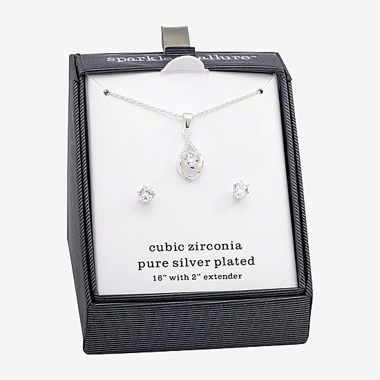 Sparkle Allure Womens Cubic Zirconia Pure Silver Over Brass 2-pc. Jewelry Set