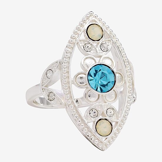 Sparkle Allure Womens Blue Crystal Pure Silver Over Brass Cocktail Ring
