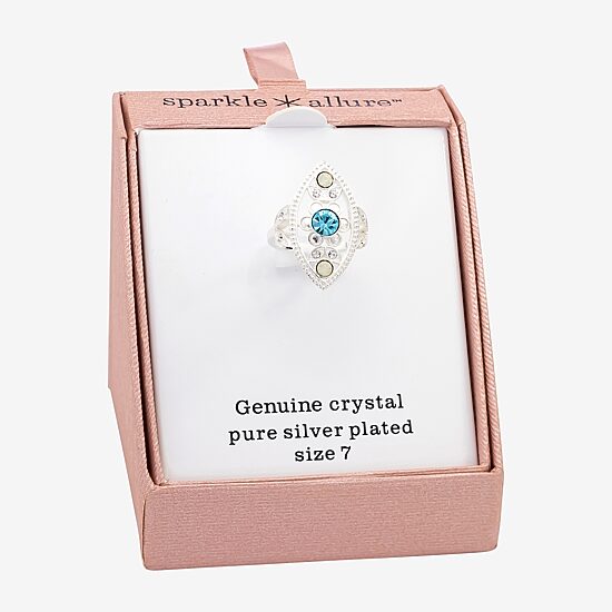 Sparkle Allure Womens Blue Crystal Pure Silver Over Brass Cocktail Ring