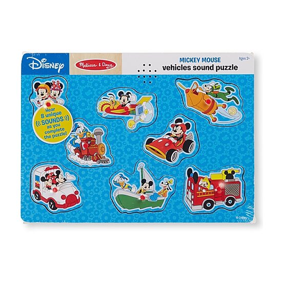 Melissa & Doug Mickey Mouse & Friends Vehicles Wooden Sound Puzzle - 8 Pieces Interactive Toy