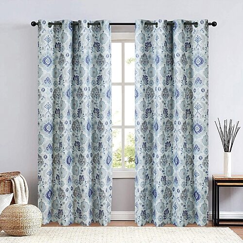 Max Blackout Baylor Print Grommet Top Energy Saving 100% Blackout Single Curtain Panel