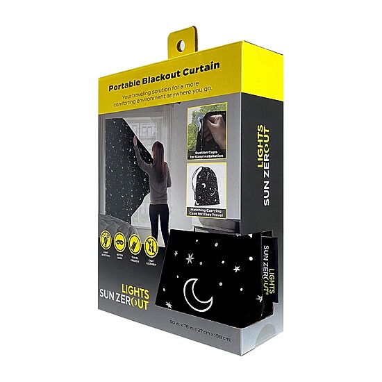 Sun Zero Lights Out Stars Portable Suction Cup 100% Blackout Single Curtain Panel