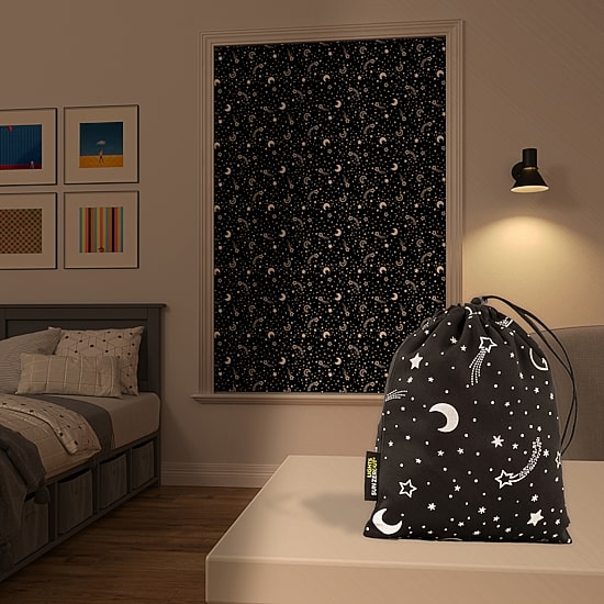Sun Zero Lights Out Stars Portable Suction Cup 100% Blackout Single Curtain Panel