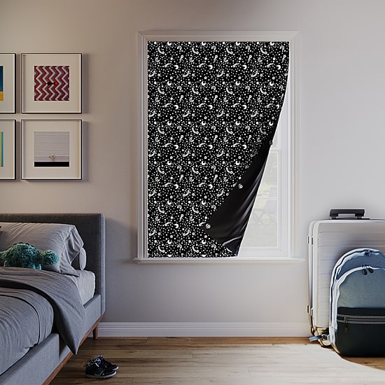 Sun Zero Lights Out Stars Portable Suction Cup 100% Blackout Single Curtain Panel