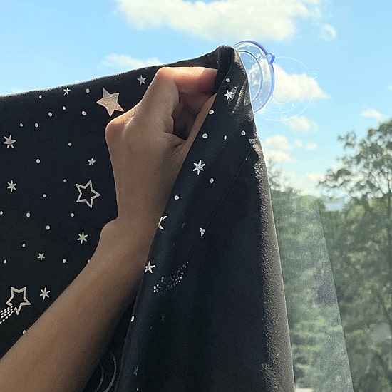 Sun Zero Lights Out Stars Portable Suction Cup 100% Blackout Single Curtain Panel