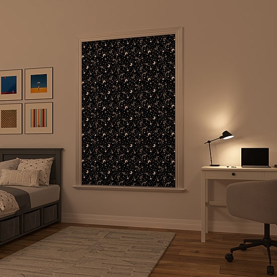 Sun Zero Lights Out Stars Portable Suction Cup 100% Blackout Single Curtain Panel