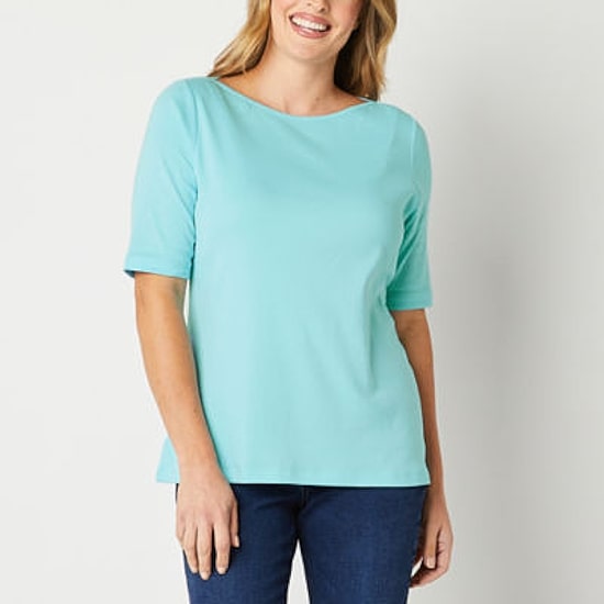 St. John's Bay Womens Boat Neck Elbow Sleeve T-Shirt