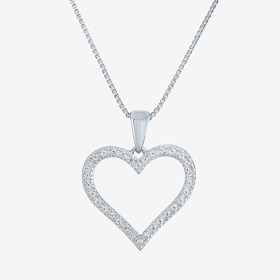 (G-H / I1-I2) Womens 1/10 CT. T.W. Lab Grown White Diamond Sterling Silver Heart 18 Inch Pendant Necklace