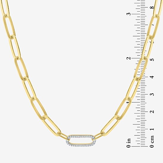 (G-H / I1-I2) Womens 1/10 CT. T.W. Lab Grown White Diamond 14K Gold Over Silver Paperclip 18 Inch Pendant Necklace