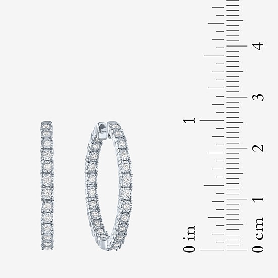 (G-H / I1-I2) Womens 1/2 CT. T.W. Lab Grown White Diamond Sterling Silver 25mm Hoop Earrings