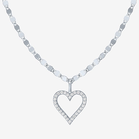 (G-H / I1-I2) Womens 1/10 CT. T.W. Lab Grown White Diamond 14K Gold Over Silver Heart 18 Inch Pendant Necklace