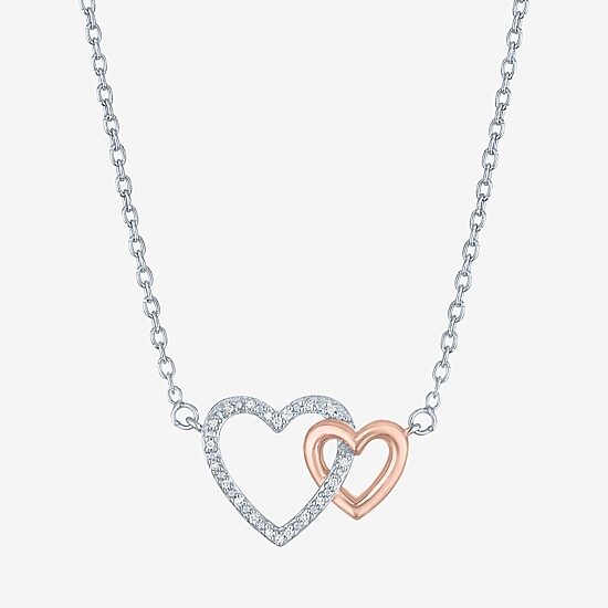 Diamond Accent "Love" Womens Diamond Accent Natural White Diamond 10K Rose Gold Over Silver Sterling Silver Heart 18 Inch Pendant Necklace