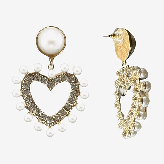 Bijoux Bar Womens Simulated Pearl Heart Drop Earrings