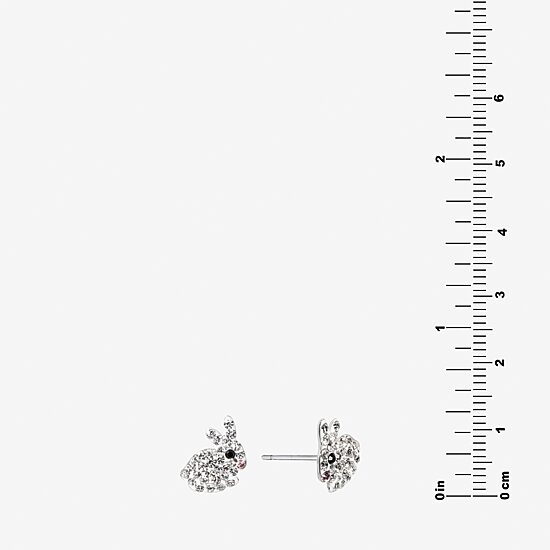 Silver Treasures Bunny Multi Color Crystal Sterling Silver 12.1mm Stud Earrings