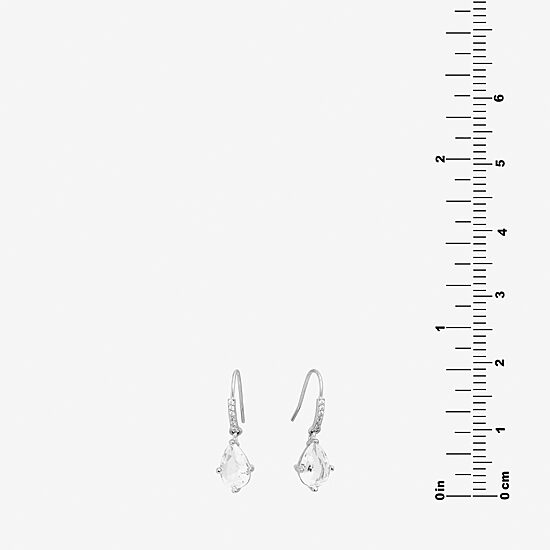 Silver Treasures Womens Crystal Sterling Silver Drop Earrings