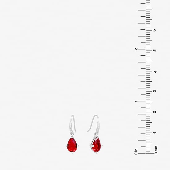 Silver Treasures Womens Crystal Sterling Silver Drop Earrings