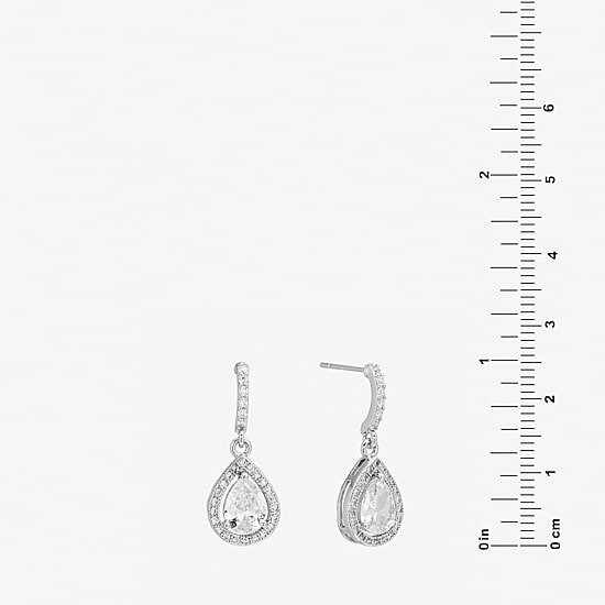 Sparkle Allure Halo Womens Crystal Pure Silver Over Brass Drop Earrings