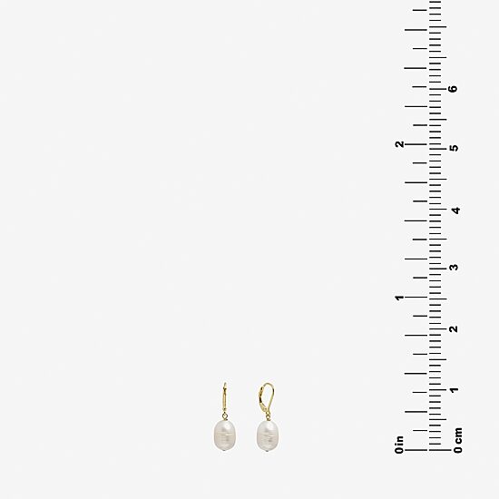 Silver Treasures Womens White Cultured Freshwater Pearl 14K Gold Over Silver Drop Earrings