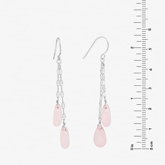 Sparkle Allure Genuine Stone Beaded Womens Pink Pure Silver Over Brass Drop Earrings