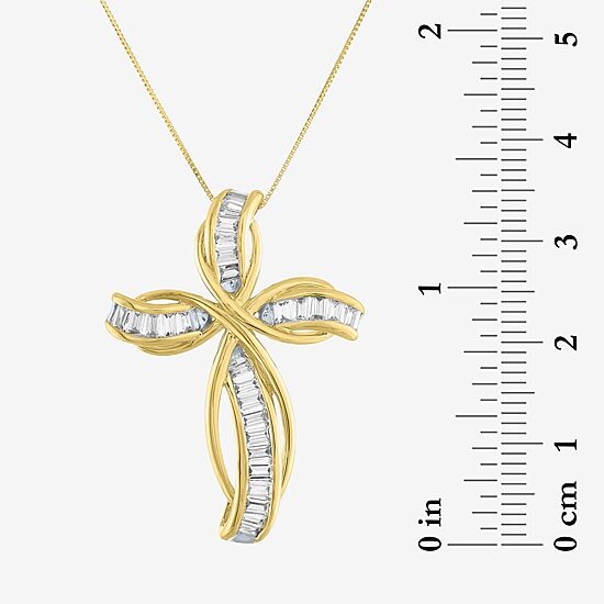 (G-H / Si2-I1) Womens 1 CT. T.W. Lab Grown White Diamond 10K Gold Cross 18 Inch Pendant Necklace